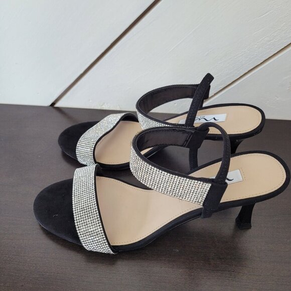 NEW Nina Luz-Fy Womens 8M Black Glam Suede Sandals Composition Leather Sole - Picture 2 of 7